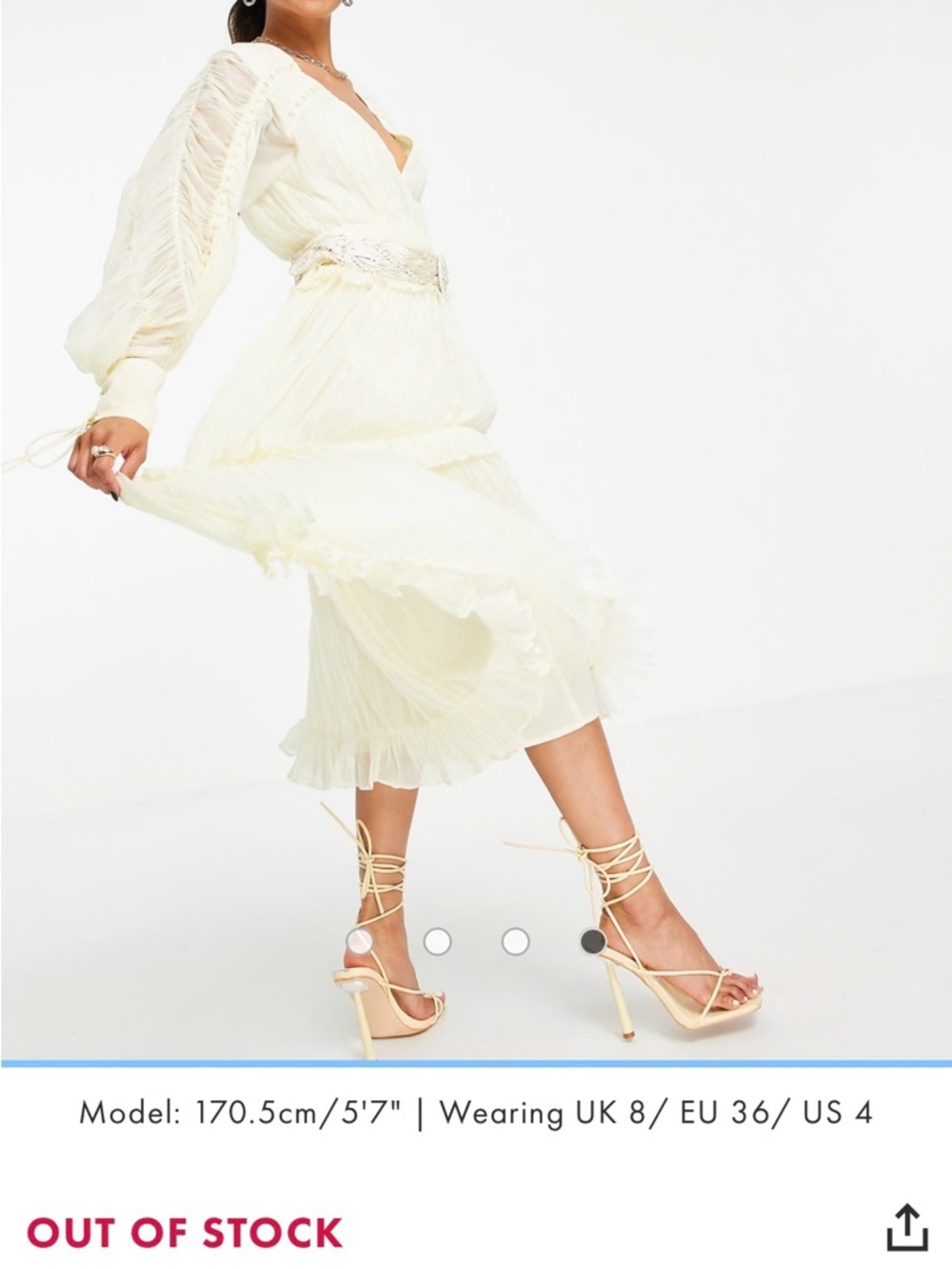 ASOS DESIGN Ruched layered midi dress in cream size 4 - Picture 3 of 6